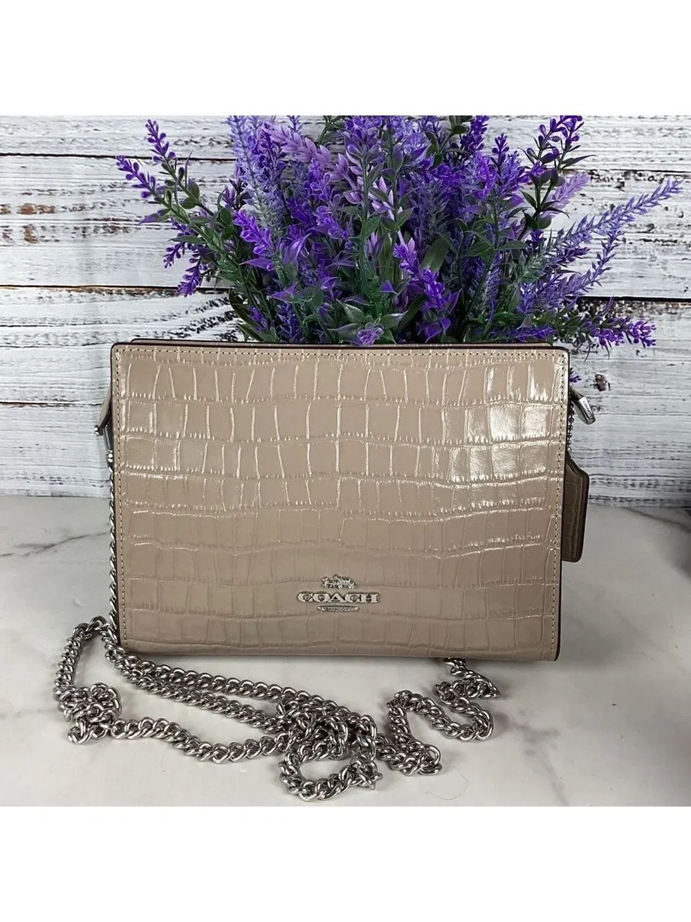 Coach Beige Croc Embossed‎ Crossbody Bag